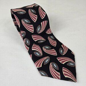 Oscar de la Renta 100% Silk Men's Tie Black Red White Gray Taupe Pattern